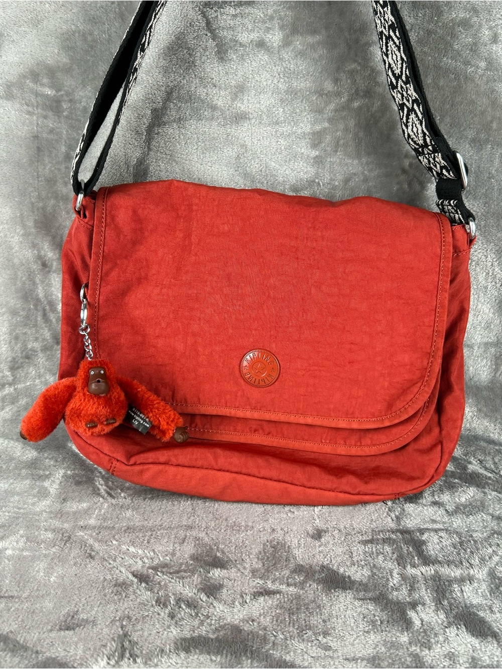 Kipling Crossbody Bag Brick Red Convertible Purse Tribal Strap Monkey Bag Charm